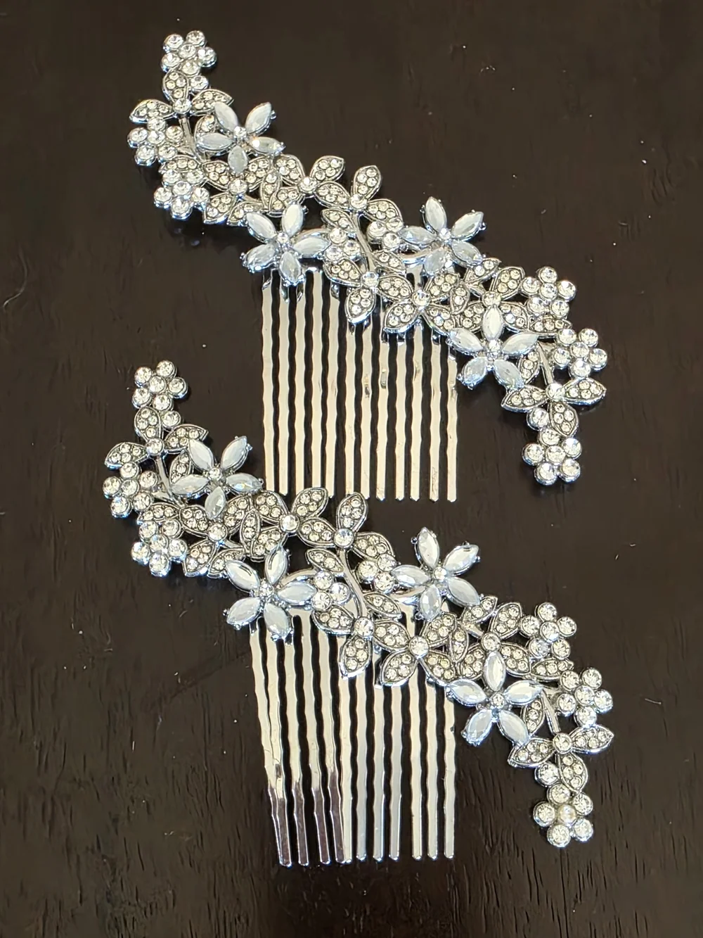 Crystal Floral Hair Comb Set - Silver Rhinestone Accents